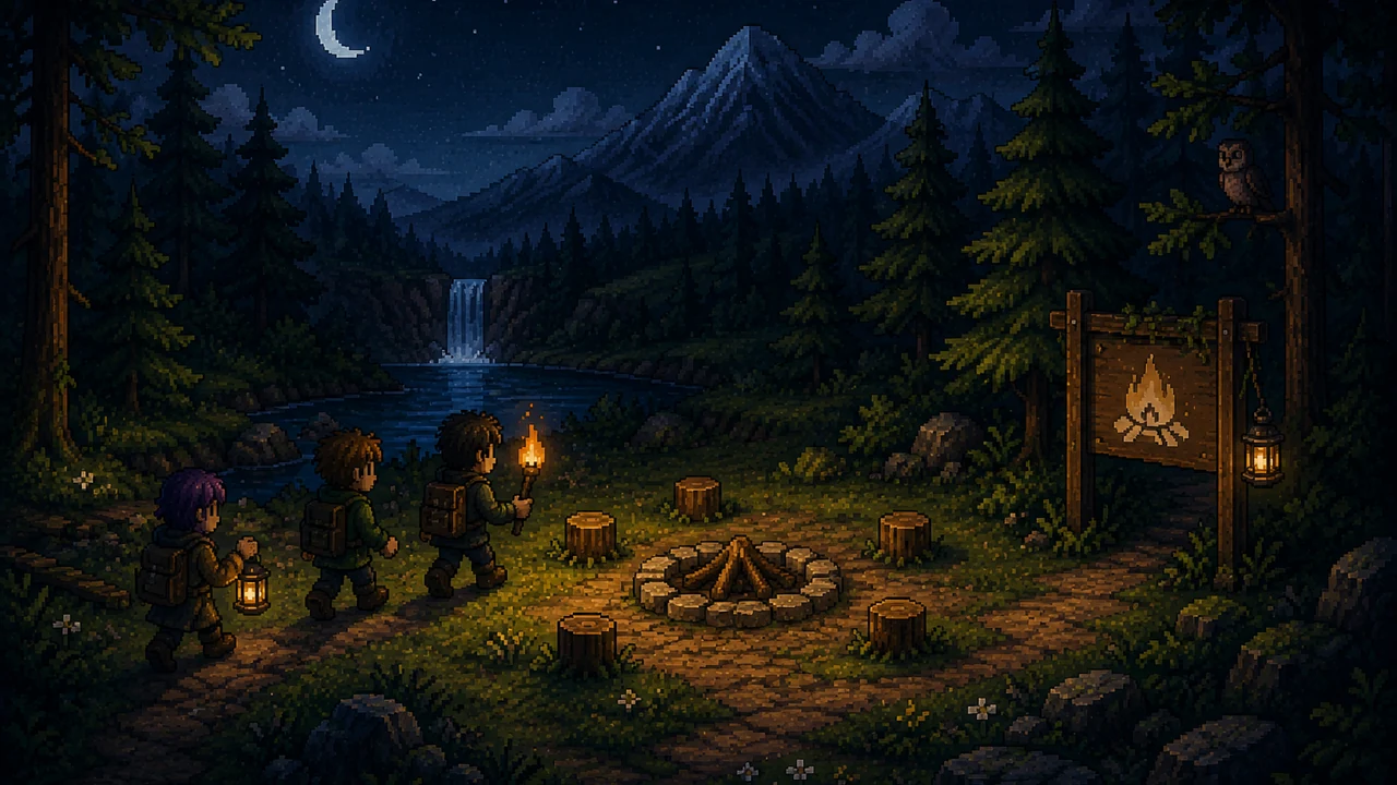 Players arriving at a new campsite